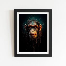 "Warren Reed - Designer Splashart Monkey Face Framed Art Print in Black - Size: W12"" x H16""" - thumbnail 1