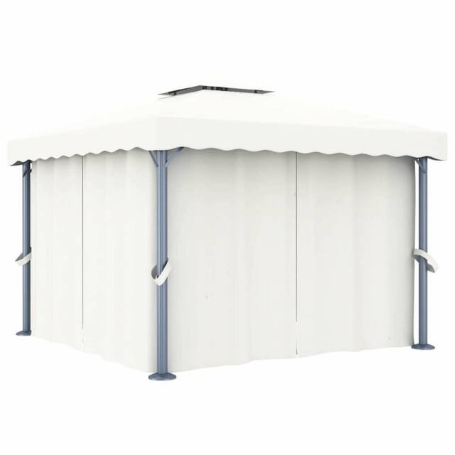 Berkfield Home Gazebo with Curtain&LED String Lights 3x3 m Cream White in Beige - image 1
