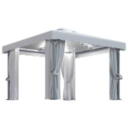 Berkfield Home Gazebo with Curtain&LED String Lights 3x3 m Cream White in Beige - thumbnail 3
