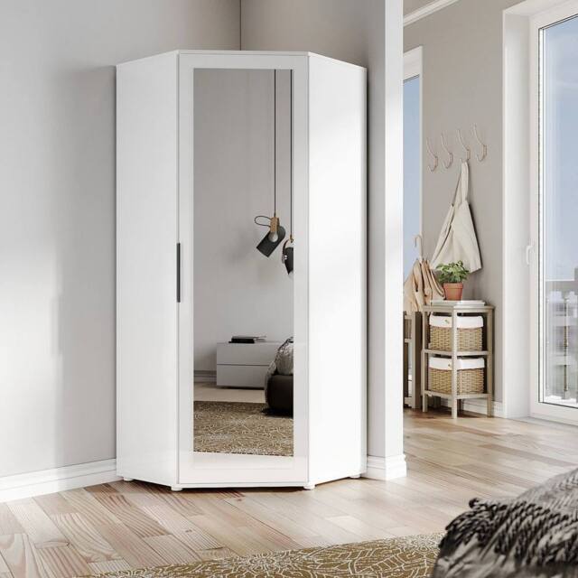 FORGEVIO Corner Mirrored Wardrobe Modern White - Size: 0.6m2 - image 1
