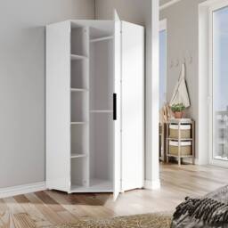 FORGEVIO Corner Mirrored Wardrobe Modern White - Size: 0.6m2 - thumbnail 4