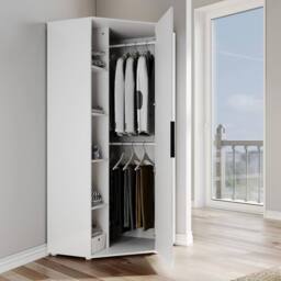 FORGEVIO Corner Mirrored Wardrobe Modern White - Size: 0.6m2 - thumbnail 5