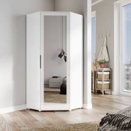 FORGEVIO Corner Mirrored Wardrobe Modern White - Size: 0.6m2