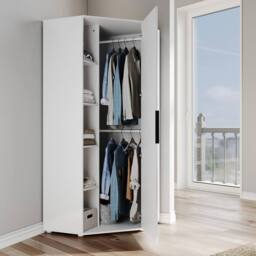 FORGEVIO Corner Mirrored Wardrobe Modern White - Size: 0.6m2 - thumbnail 3