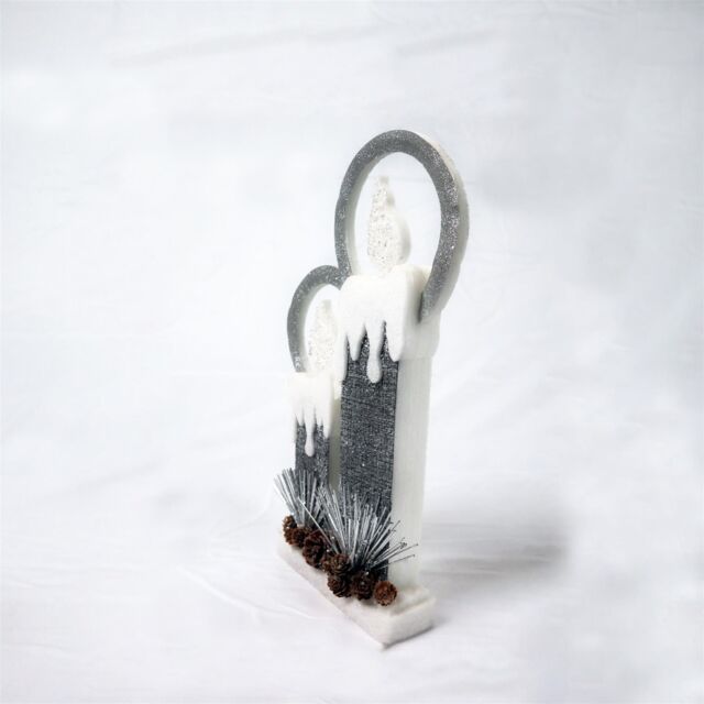 Shatchi 41Cm Christmas Pre Lit Twin Candles Battery Operated Glitter Foam Snow Covered Finish Table Decoration Grey - image 1