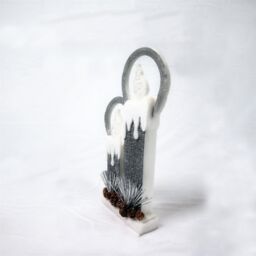 Shatchi 41Cm Christmas Pre Lit Twin Candles Battery Operated Glitter Foam Snow Covered Finish Table Decoration Grey