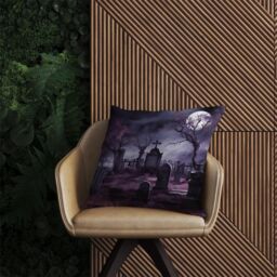 Warren Reed - Designer Witchs Moonlit Cemetery Design Outdoor Cushion in Purple - Size: 60 cm x 60 cm - thumbnail 2
