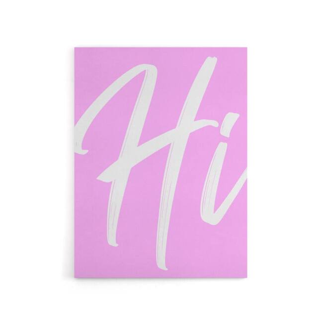 "Artery8 Large Hi Word Pink White Brush Stroke Design Canvas Wall Art Print - Size: W12"" x H16""" - image 1