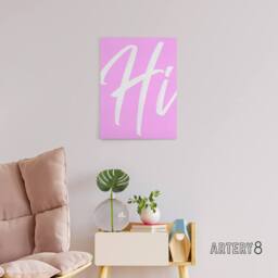 "Artery8 Large Hi Word Pink White Brush Stroke Design Canvas Wall Art Print - Size: W12"" x H16""" - thumbnail 3