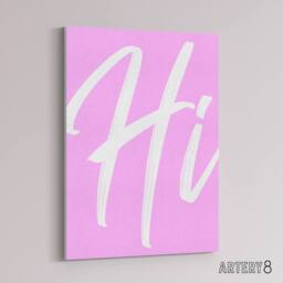 "Artery8 Large Hi Word Pink White Brush Stroke Design Canvas Wall Art Print - Size: W12"" x H16""" - thumbnail 2