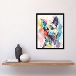 "Artery8 Alsatian German Shephard Dog Lover Watercolour Framed Art Print - Size: W12"" x H16""" - thumbnail 4