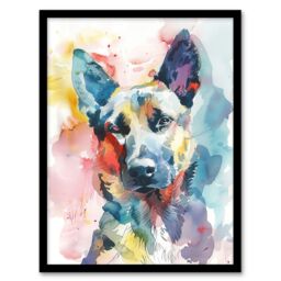 "Artery8 Alsatian German Shephard Dog Lover Watercolour Framed Art Print - Size: W12"" x H16""" - thumbnail 1
