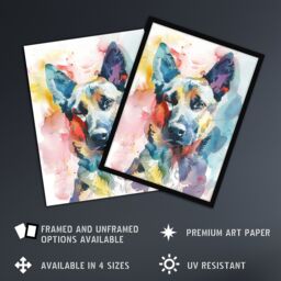 "Artery8 Alsatian German Shephard Dog Lover Watercolour Framed Art Print - Size: W12"" x H16""" - thumbnail 2