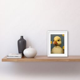 "Artery8 Wall Art Print Duckling with Flowers Oil Painting Kids Bedroom Baby Nursery Duck Artwork Framed 9X7 Inch in White - Size: W7"" x H9""" - thumbnail 2