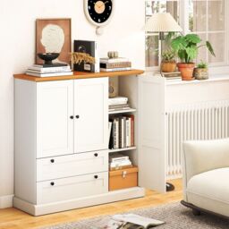 Costway 120cm Kitchen Pantry Freestanding Storage Cabinet w/ 3 Doors in White - thumbnail 6