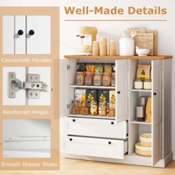Costway 120cm Kitchen Pantry Freestanding Storage Cabinet w/ 3 Doors in White - thumbnail 9