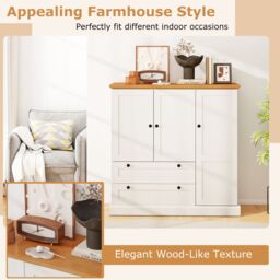 Costway 120cm Kitchen Pantry Freestanding Storage Cabinet w/ 3 Doors in White - thumbnail 7