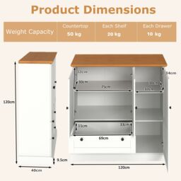 Costway 120cm Kitchen Pantry Freestanding Storage Cabinet w/ 3 Doors in White - thumbnail 2