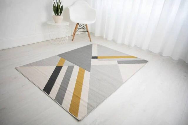 Celebrity Interiors Balletto 186B Grey/Ochre Rug in Navy - Size: 160 cm x 230 cm - image 1