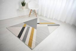 Celebrity Interiors Balletto 186B Grey/Ochre Rug in Navy - Size: 160 cm x 230 cm - thumbnail 1