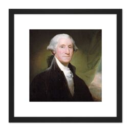 Artery8 Stuart Portrait President General George Washington Painting 8X8 Inch Square Wooden Framed Wall Art Print Picture with Mount in Black - thumbnail 1