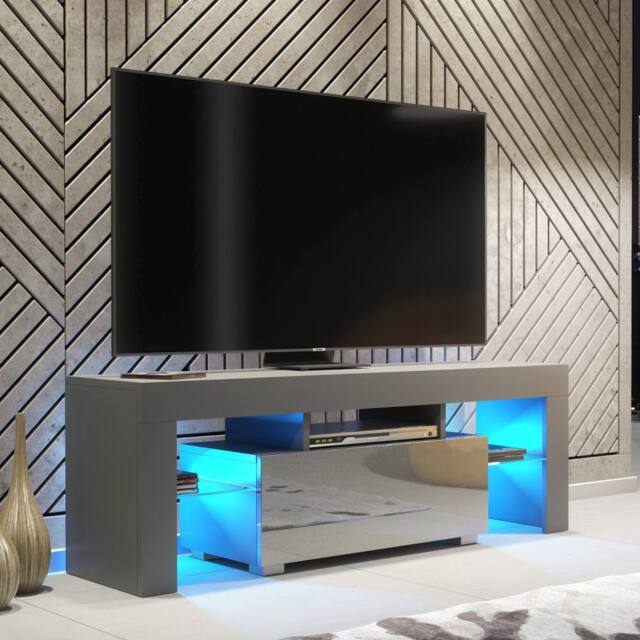 Mex Furniture LTD TV Unit Floe 130cm - Dark Grey with Gloss Doors & LED Lights - image 1