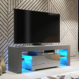 Mex Furniture LTD TV Unit Floe 130cm - Dark Grey with Gloss Doors & LED Lights - thumbnail 1