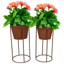 EONLION 2Pc Outdoor Rustic Metal Plant Stand in Metallic Gold - thumbnail 3