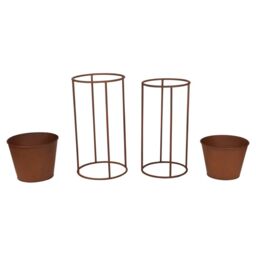 EONLION 2Pc Outdoor Rustic Metal Plant Stand in Metallic Gold - thumbnail 4