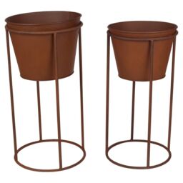 EONLION 2Pc Outdoor Rustic Metal Plant Stand in Metallic Gold - thumbnail 2