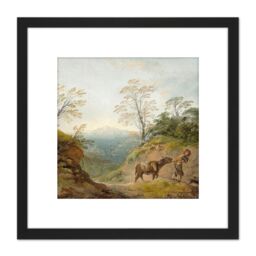 Artery8 Gainsborough Wooded Landscape With Boy Leading Donkey Painting 8X8 Inch Square Wooden Framed Wall Art Print Picture with Mount in Black - thumbnail 1