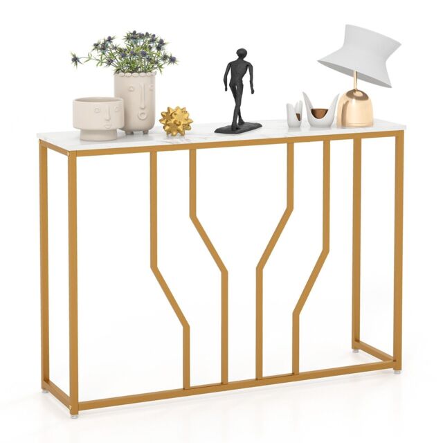 Costway Modern Console Table Faux Marble Narrow Entryway Hallway Table Accent Desk 110cm in White - image 1