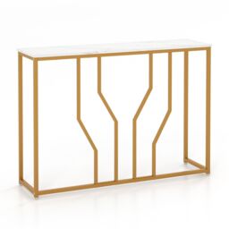 Costway Modern Console Table Faux Marble Narrow Entryway Hallway Table Accent Desk 110cm in White - thumbnail 3