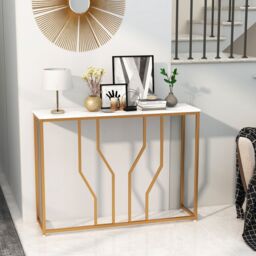 Costway Modern Console Table Faux Marble Narrow Entryway Hallway Table Accent Desk 110cm in White - thumbnail 6