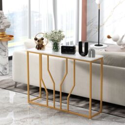 Costway Modern Console Table Faux Marble Narrow Entryway Hallway Table Accent Desk 110cm in White - thumbnail 5