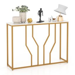 Costway Modern Console Table Faux Marble Narrow Entryway Hallway Table Accent Desk 110cm in White