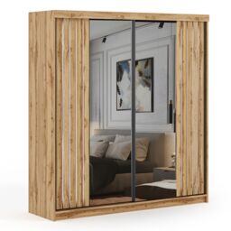 Sliding Wardrobes 4U Modern Double Sliding Wardrobe with LED Light W150cm x H217cm x D62cm in Light Oak - thumbnail 2