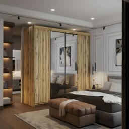 Sliding Wardrobes 4U Modern Double Sliding Wardrobe with LED Light W150cm x H217cm x D62cm in Light Oak - thumbnail 1