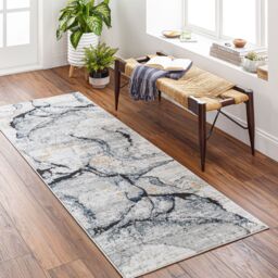 Livabliss Jolie-Abstract Grey Blue Ivory Brown Moderne Marble Living Dining Bedroom Rug in Dark Blue - Size: 160 cm x 220 cm - thumbnail 1