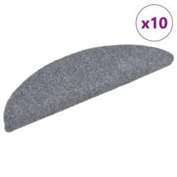 Berkfield Home Self-adhesive Stair Mats 10 pcs Light Grey 56x17x cm Needle Punch - Size: Medium - thumbnail 1