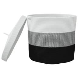 Berkfield Home Storage Basket with Lid White & Black √ò40x35 cm Cotton - Size: 40x35 cm - thumbnail 4