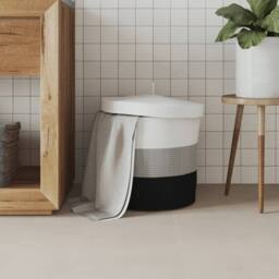 Berkfield Home Storage Basket with Lid White & Black √ò40x35 cm Cotton - Size: 40x35 cm