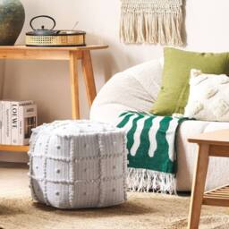 Wyld and Coco Nest Pouffe — White Cotton Beads 40 x 40 x 40 cm Boho Pattern - thumbnail 1