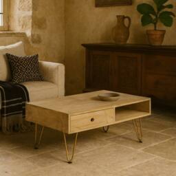 Wyld Haus Bali Mango Wood Coffee Table Light Natural Finish Gold Inlays in Brown - thumbnail 2