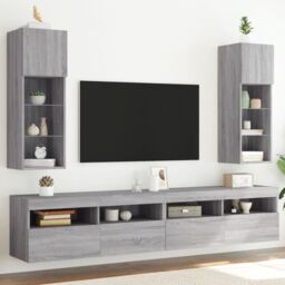 Berkfield Home TV Cabinets with LED Lights 2 pcs Grey Sonoma 30.5x30x90 cm - thumbnail 1