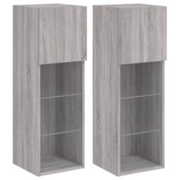 Berkfield Home TV Cabinets with LED Lights 2 pcs Grey Sonoma 30.5x30x90 cm - thumbnail 2