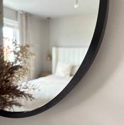 Downton Interiors Black Modern Metal Frame Oval Wall Mirror - 70cm - Size: Large - thumbnail 3