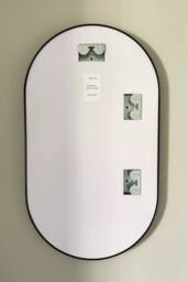Downton Interiors Black Modern Metal Frame Oval Wall Mirror - 70cm - Size: Large - thumbnail 4