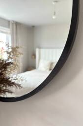Downton Interiors Black Modern Metal Frame Oval Wall Mirror - 70cm - Size: Large - thumbnail 2