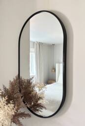 Downton Interiors Black Modern Metal Frame Oval Wall Mirror - 70cm - Size: Large